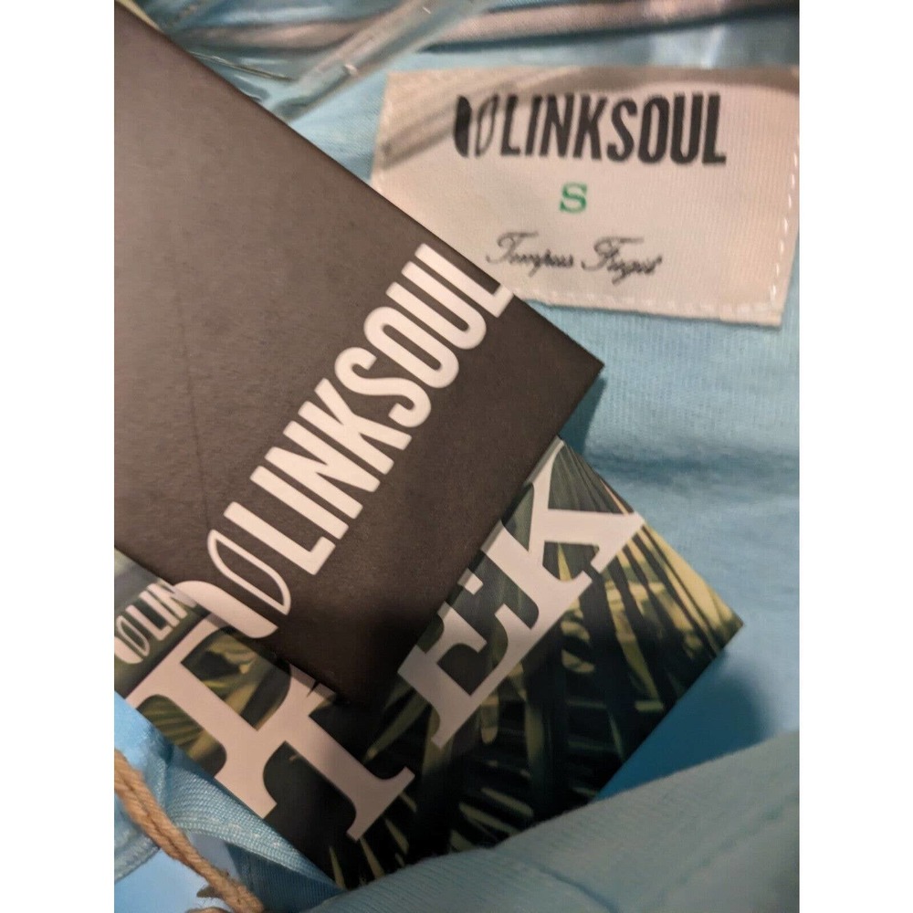 Linksoul Shirt Adult Small Polo  Short Sleeve 4 button Golf NWT Drytek Aqua Blue - Picture 4 of 4
